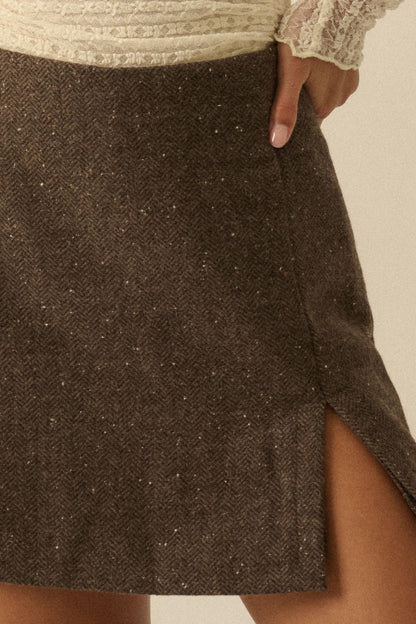 Posh Life Herringbone Tweed Mini Skort