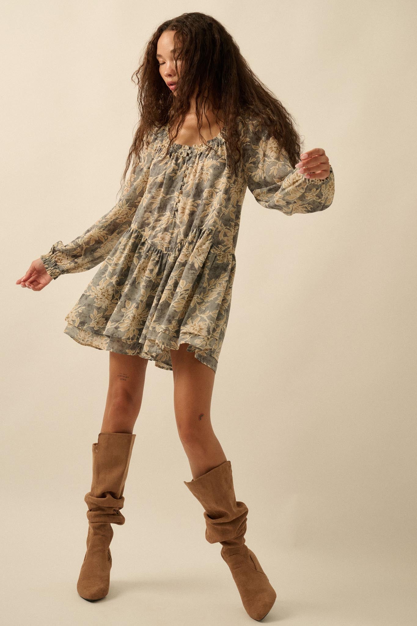 Cherished Memory Floral Chiffon Babydoll Romper
