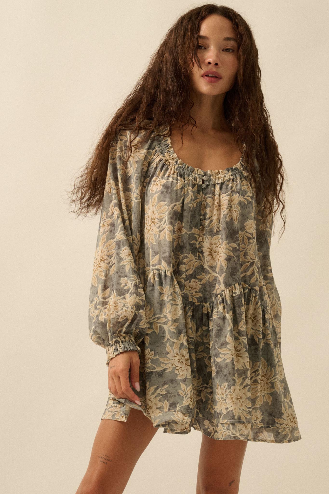 Cherished Memory Floral Chiffon Babydoll Romper
