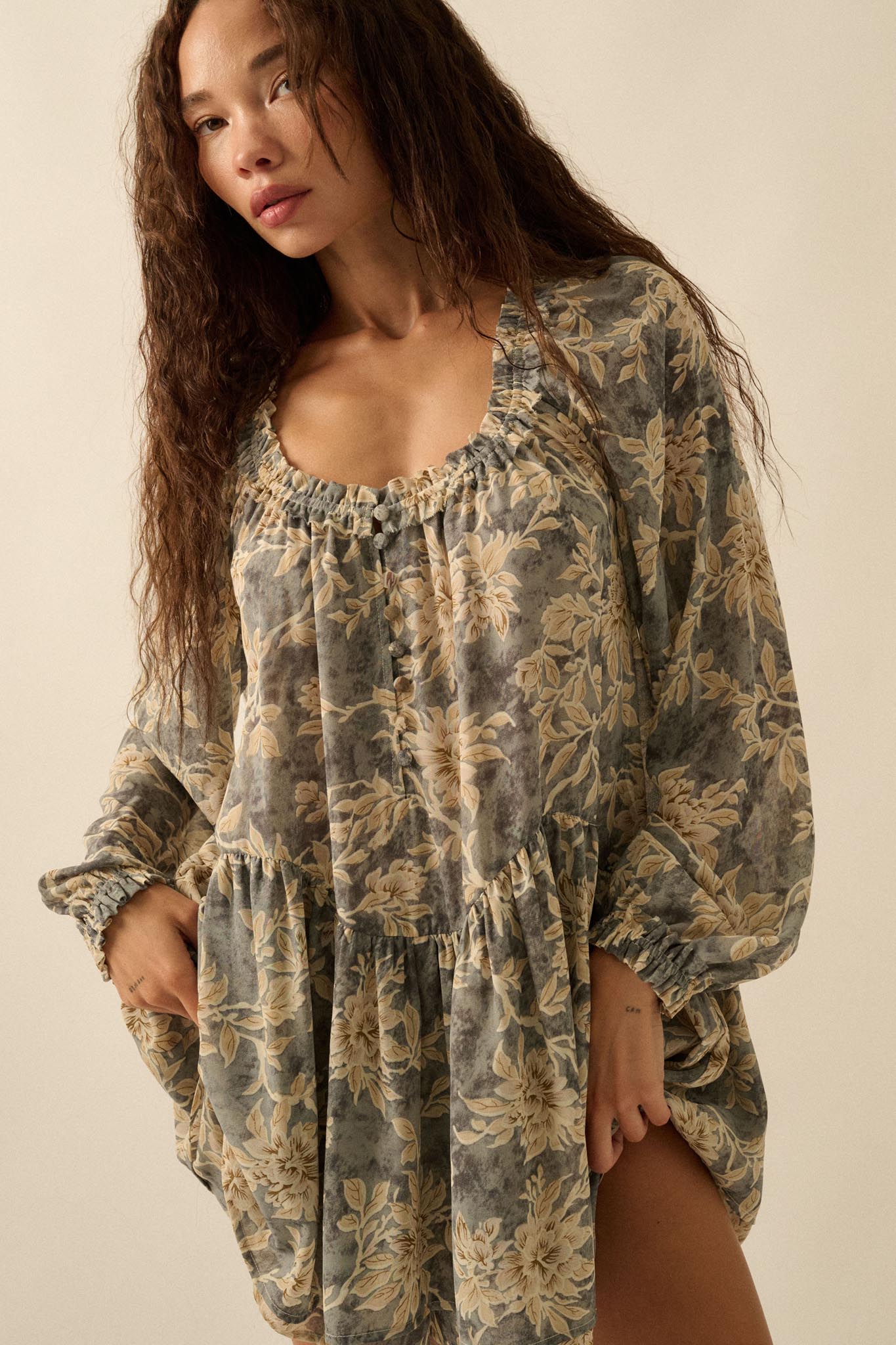 Cherished Memory Floral Chiffon Babydoll Romper