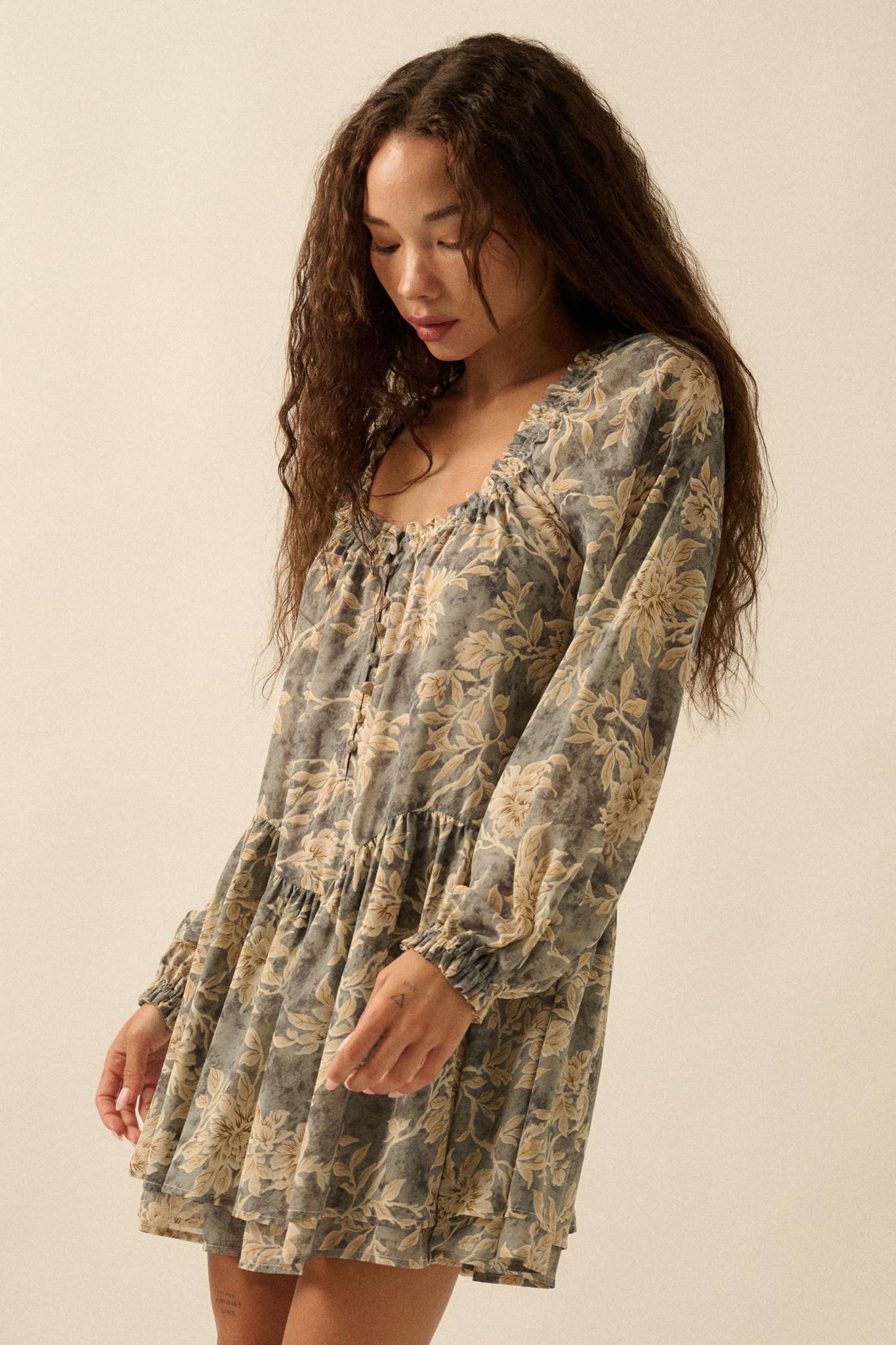 Cherished Memory Floral Chiffon Babydoll Romper