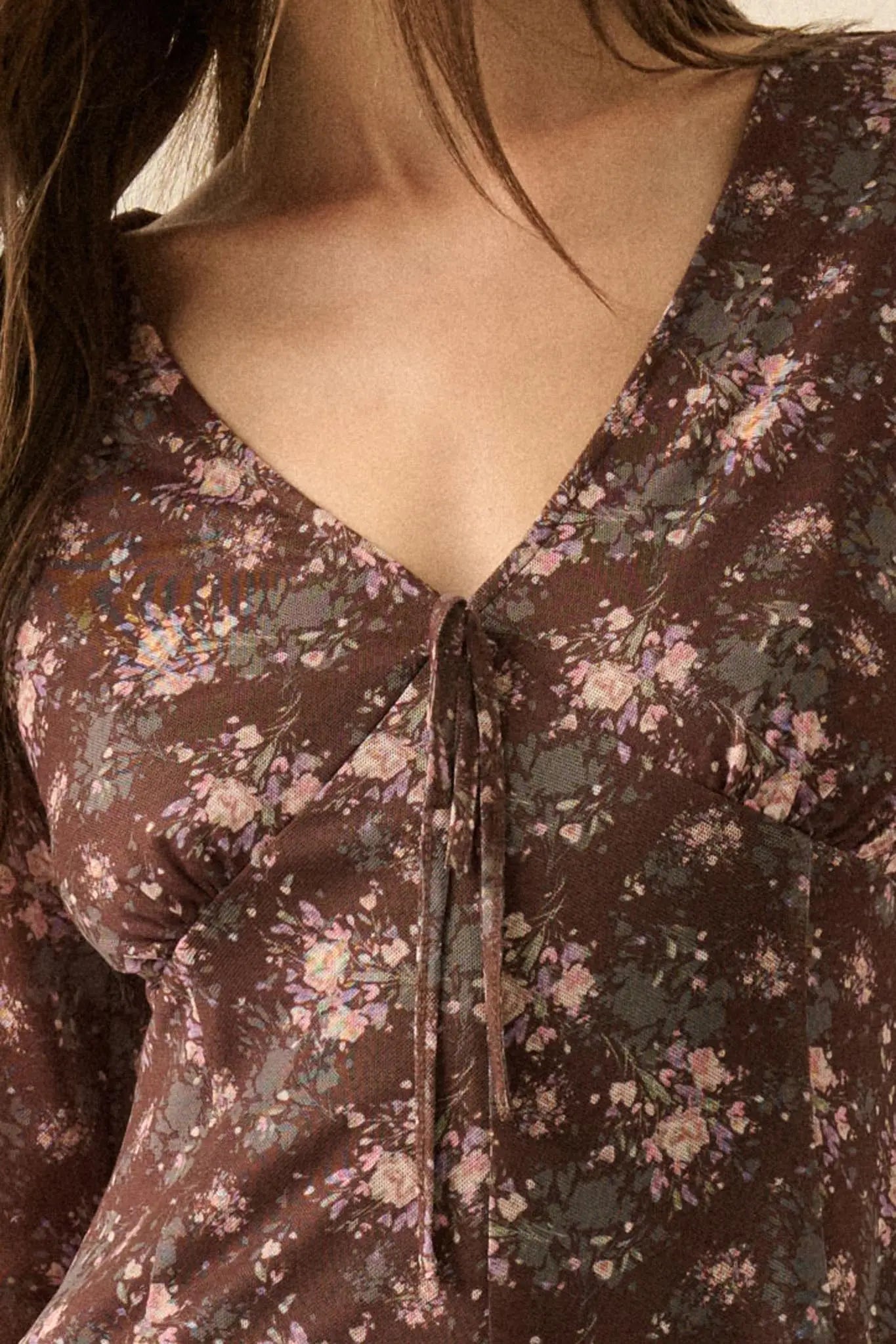 Flowering Fields Floral-Print Mesh V-Neck Romper