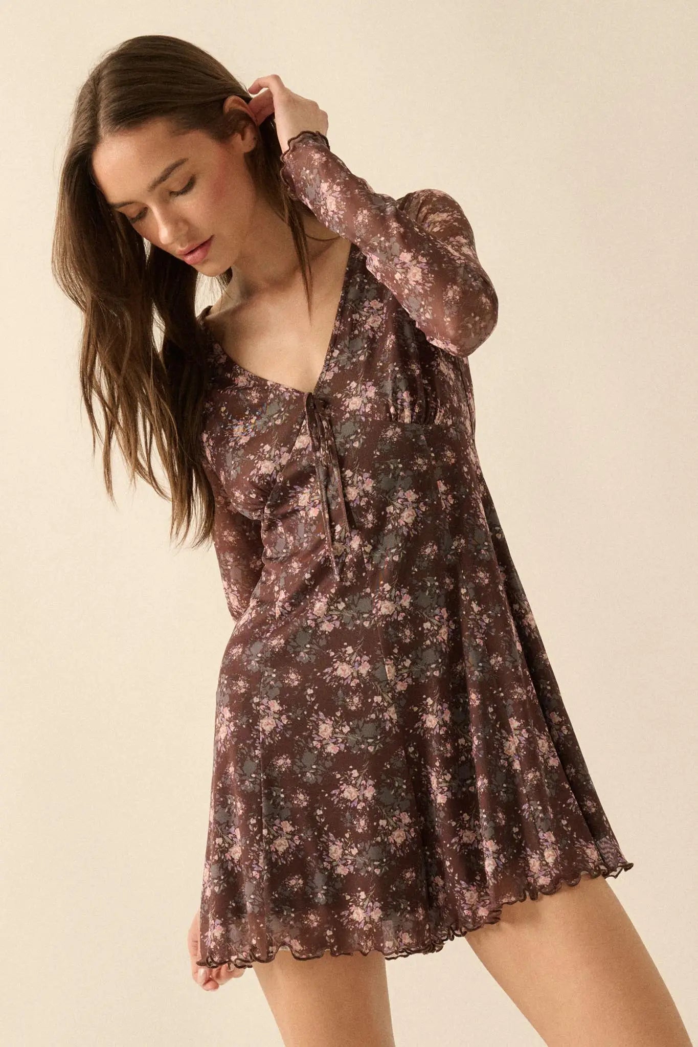 Flowering Fields Floral-Print Mesh V-Neck Romper