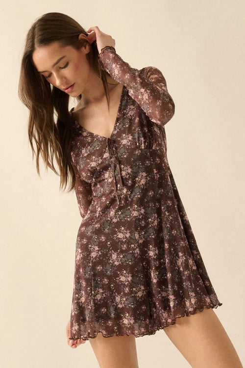 Flowering Fields Floral-Print Mesh V-Neck Romper