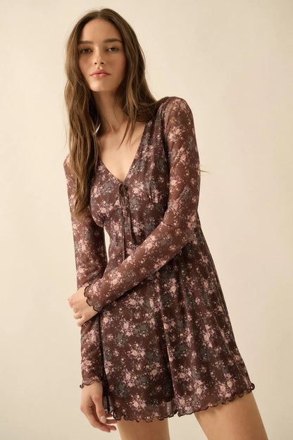Flowering Fields Floral-Print Mesh V-Neck Romper