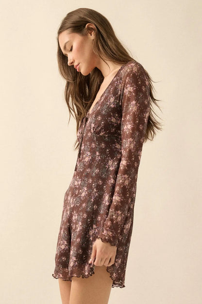 Flowering Fields Floral-Print Mesh V-Neck Romper