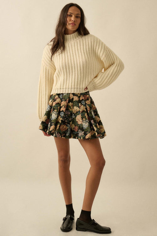 Blooming Threads Floral Tapestry Pleated Mini Skort