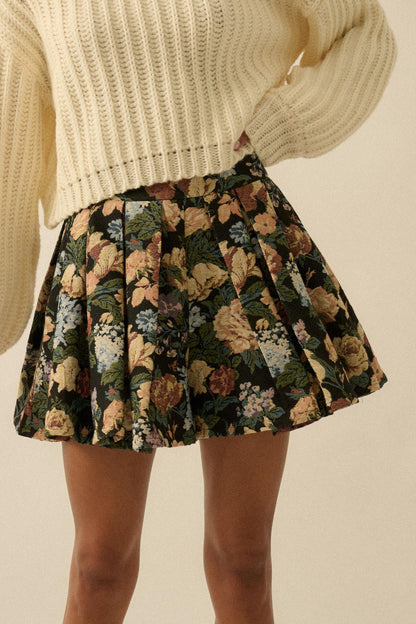 Blooming Threads Floral Tapestry Pleated Mini Skort