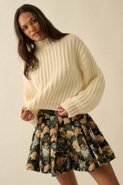 Blooming Threads Floral Tapestry Pleated Mini Skort