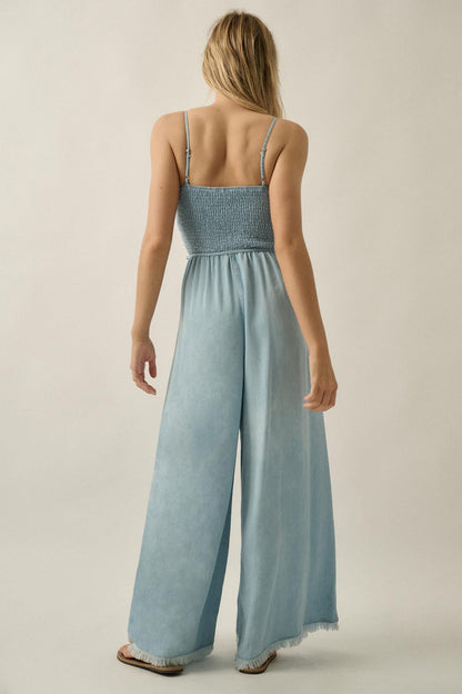 Clear Skies Smocked Denim Wide-Leg Cami Jumpsuit