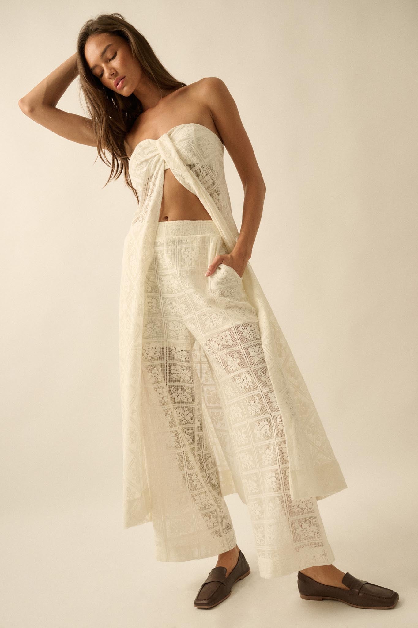 Body and Soul Floral Lace Wide-Leg Pocket Pants