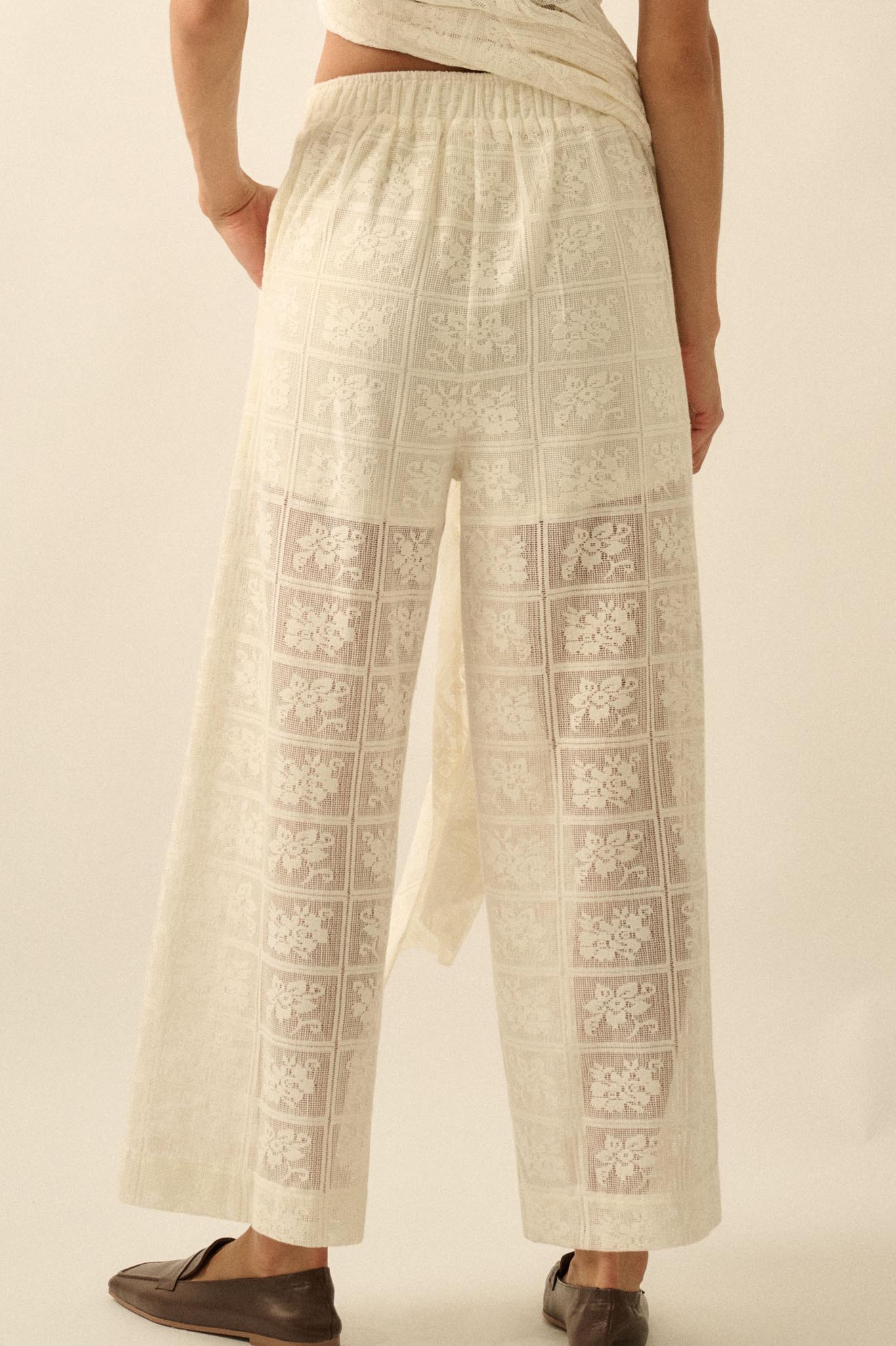 Body and Soul Floral Lace Wide-Leg Pocket Pants