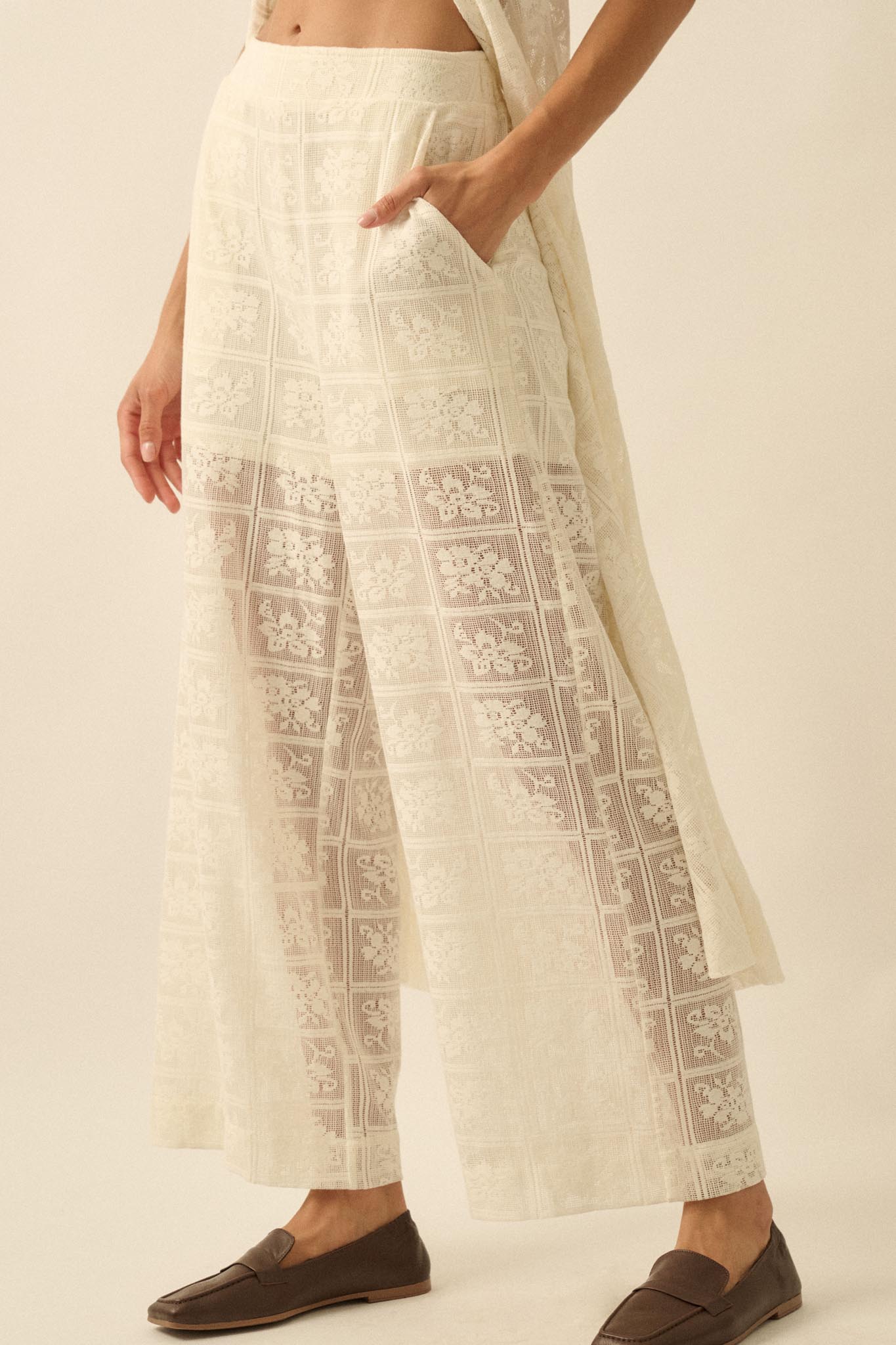 Body and Soul Floral Lace Wide-Leg Pocket Pants