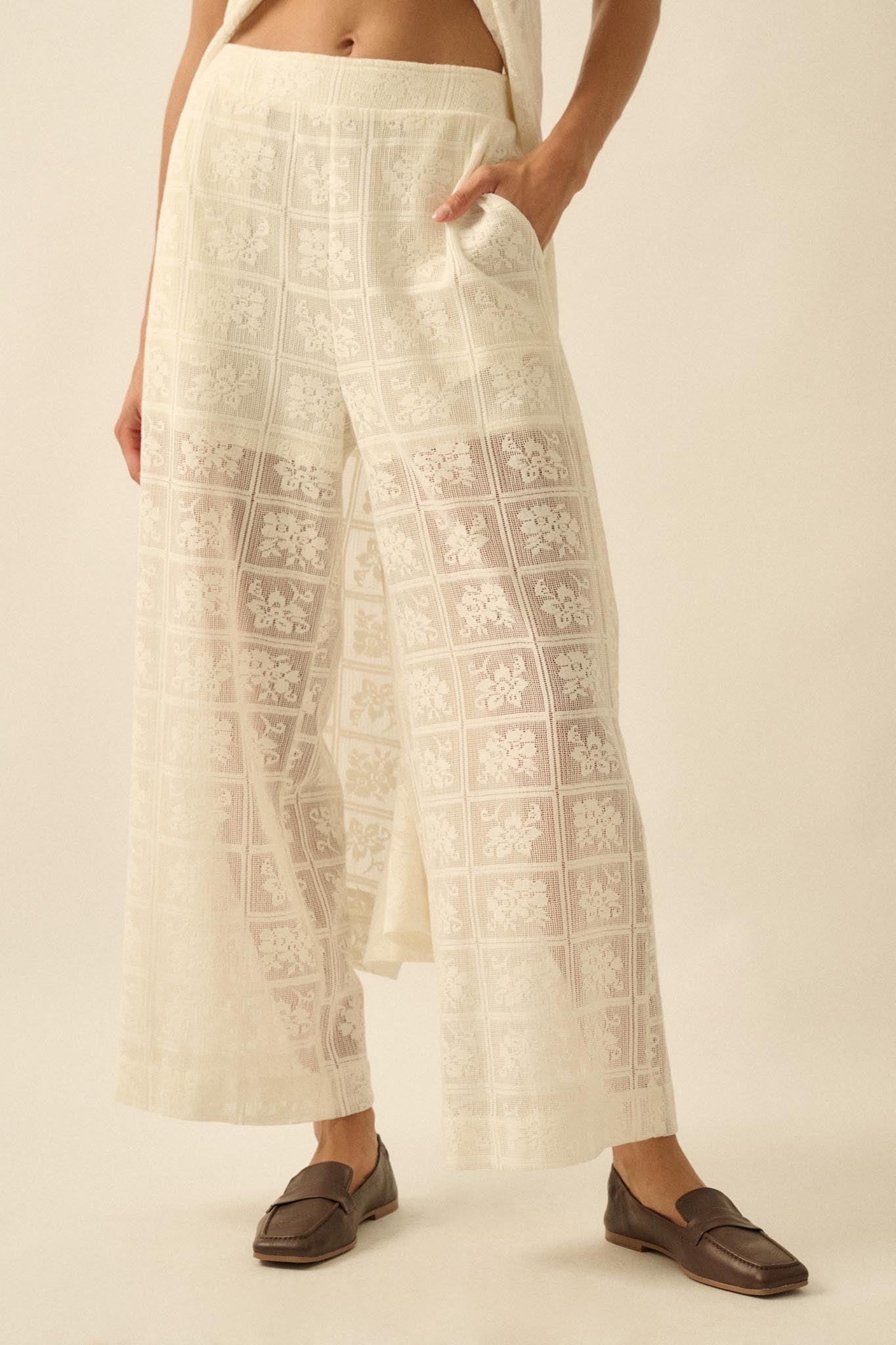 Body and Soul Floral Lace Wide-Leg Pocket Pants
