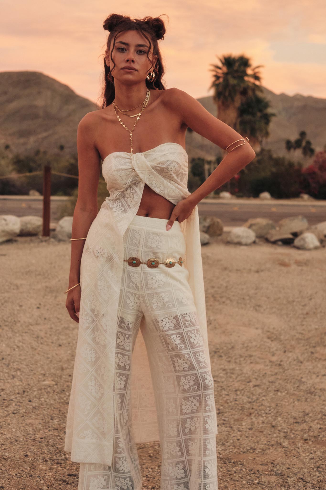Body and Soul Floral Lace Wide-Leg Pocket Pants