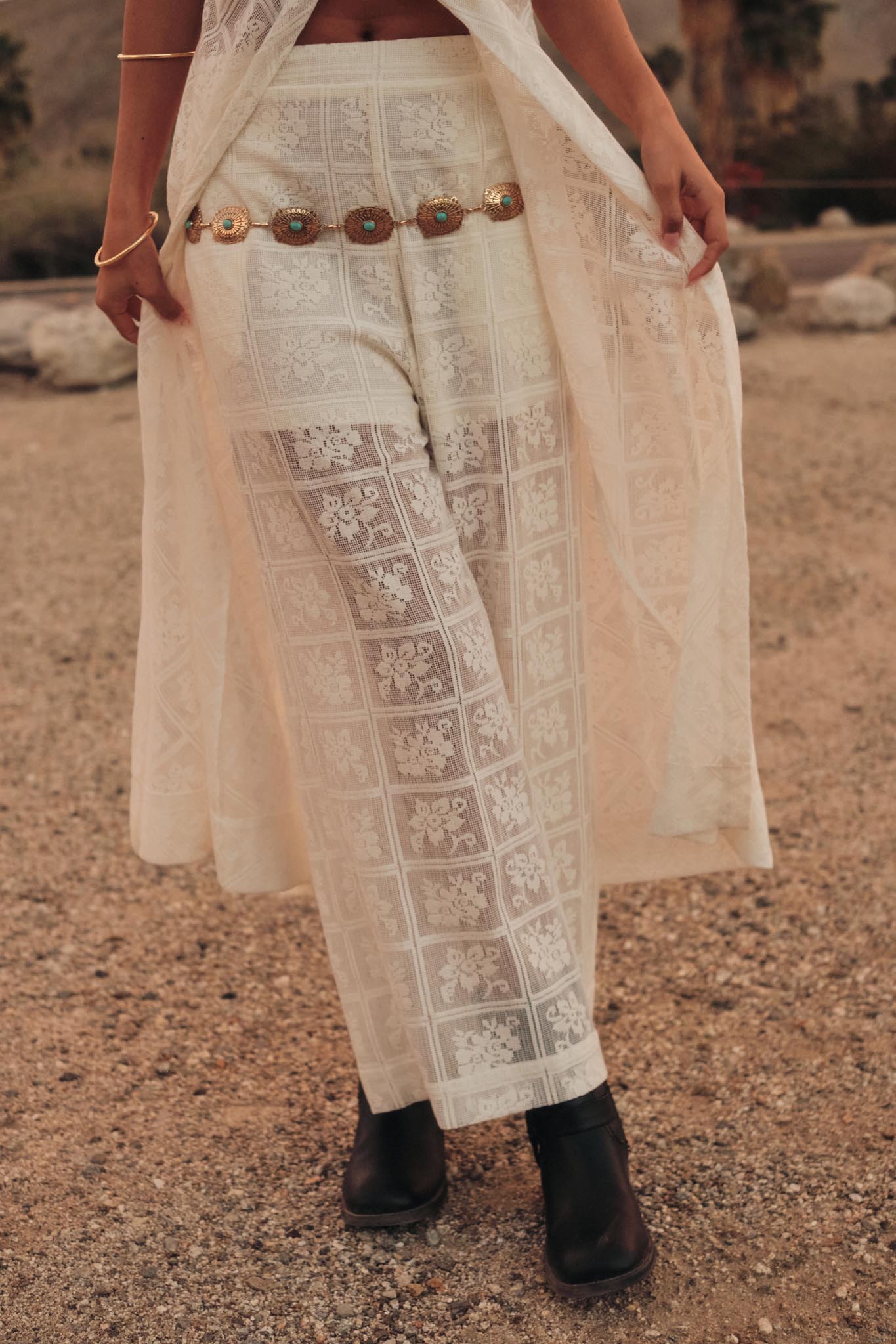 Body and Soul Floral Lace Wide-Leg Pocket Pants