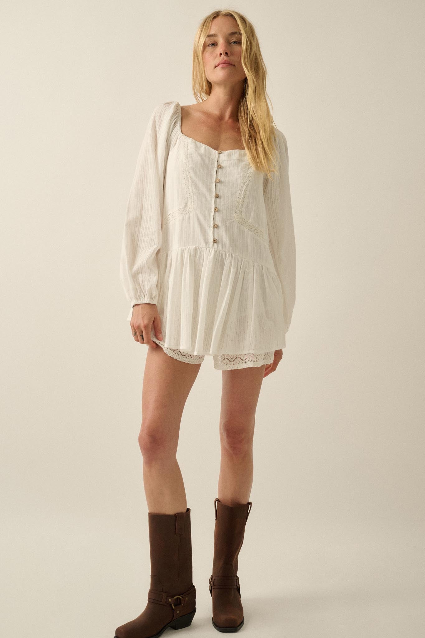Perfectly Pretty Tonal-Stripe Babydoll Romper