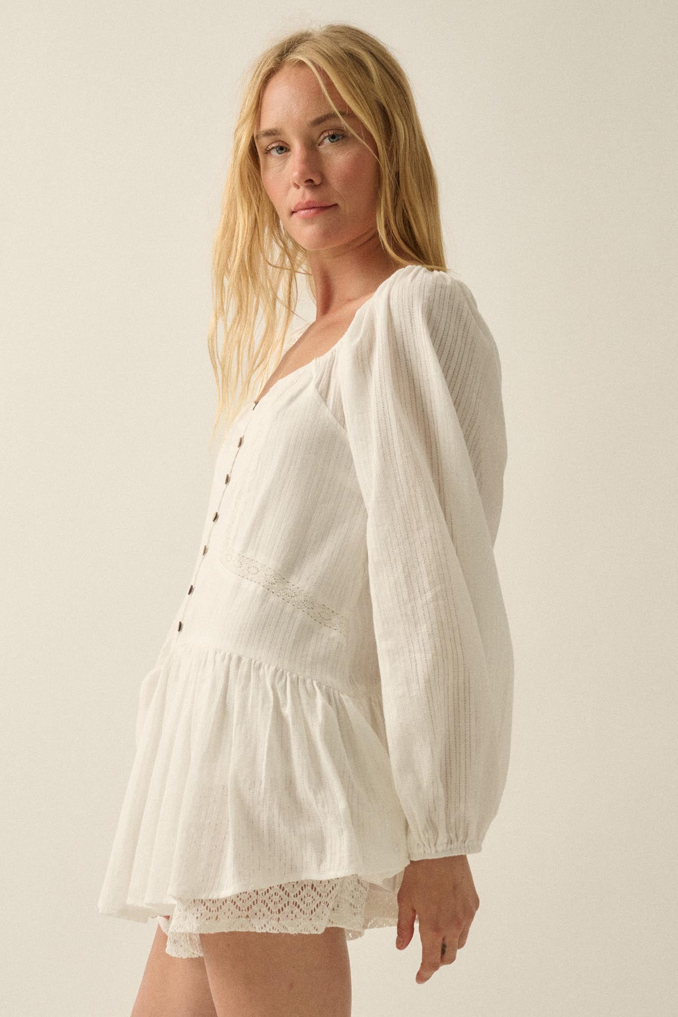 Perfectly Pretty Tonal-Stripe Babydoll Romper