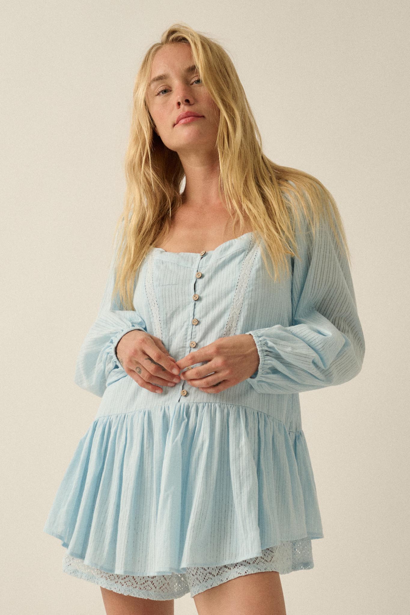 Perfectly Pretty Tonal-Stripe Babydoll Romper