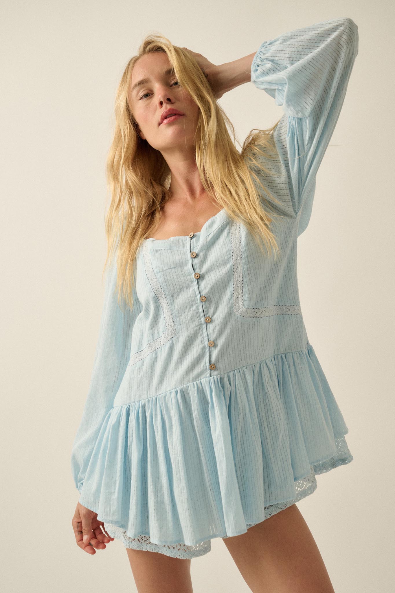 Perfectly Pretty Tonal-Stripe Babydoll Romper