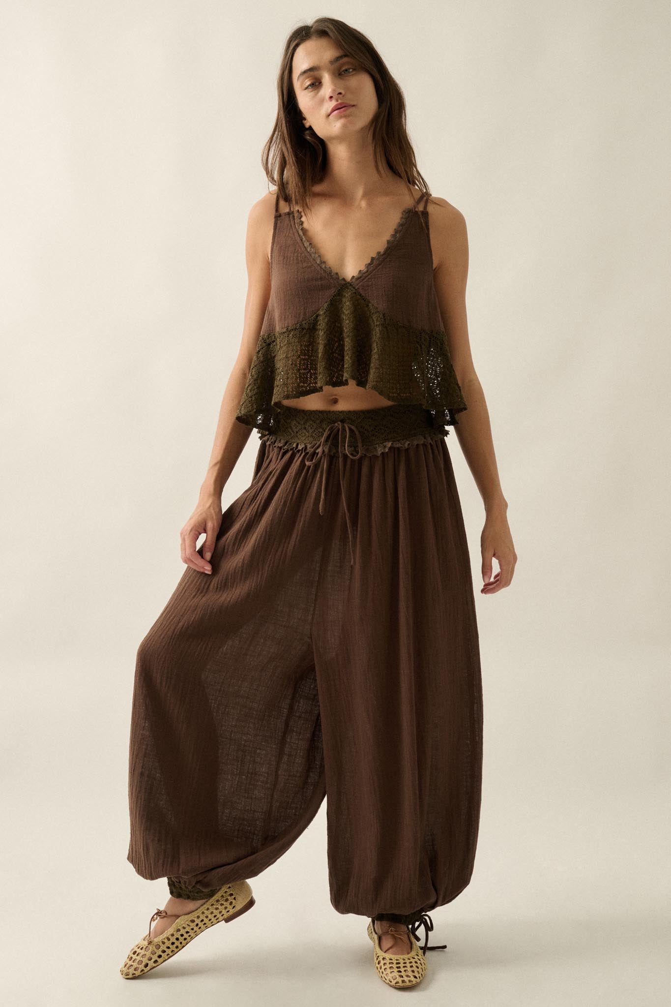 Break Free Cotton Gauze Drawstring Balloon Pants