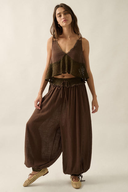Break Free Cotton Gauze Drawstring Balloon Pants