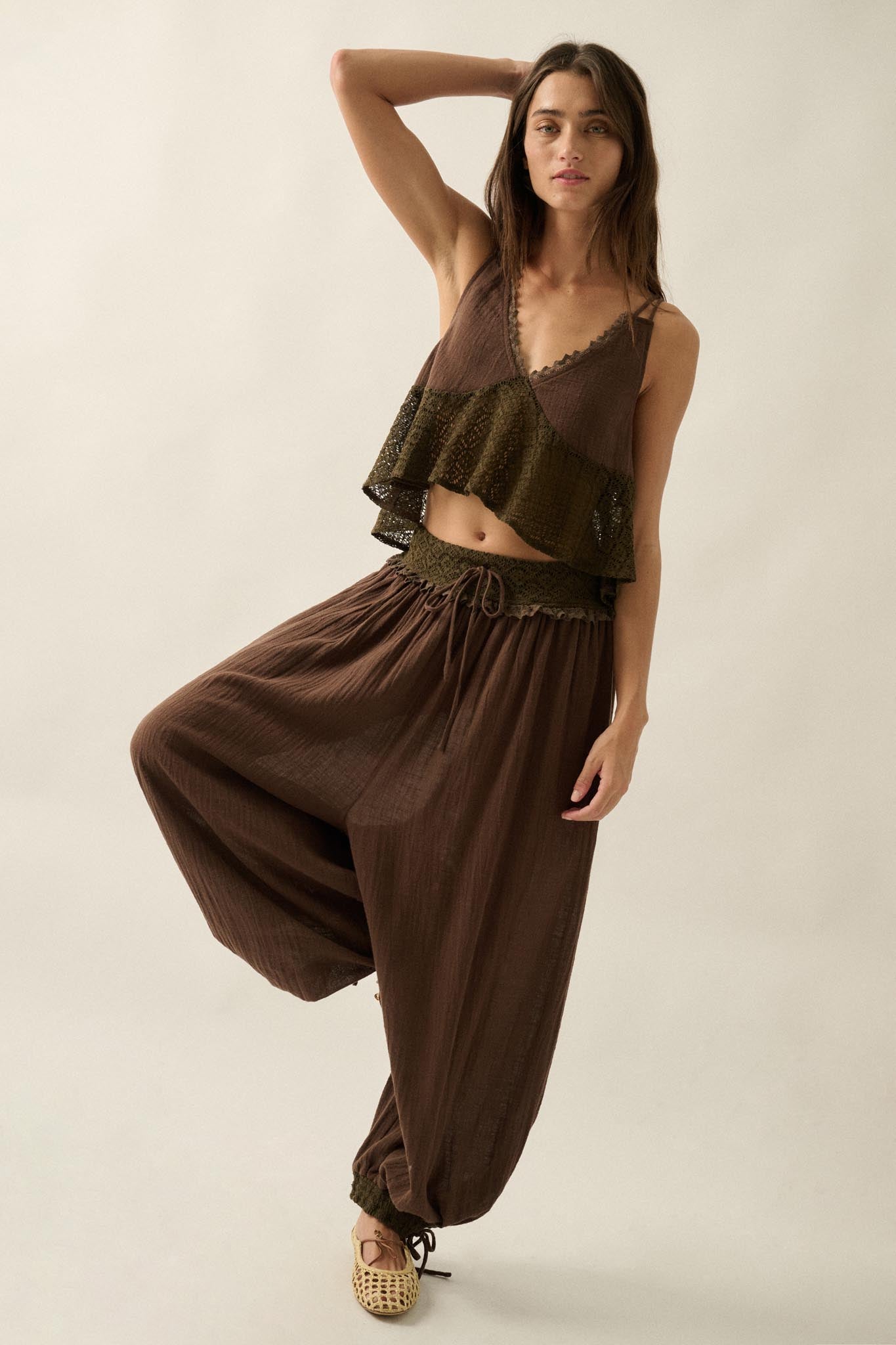 Break Free Cotton Gauze Drawstring Balloon Pants