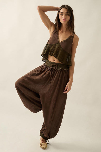Break Free Cotton Gauze Drawstring Balloon Pants