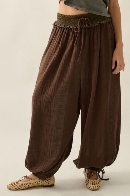 Break Free Cotton Gauze Drawstring Balloon Pants