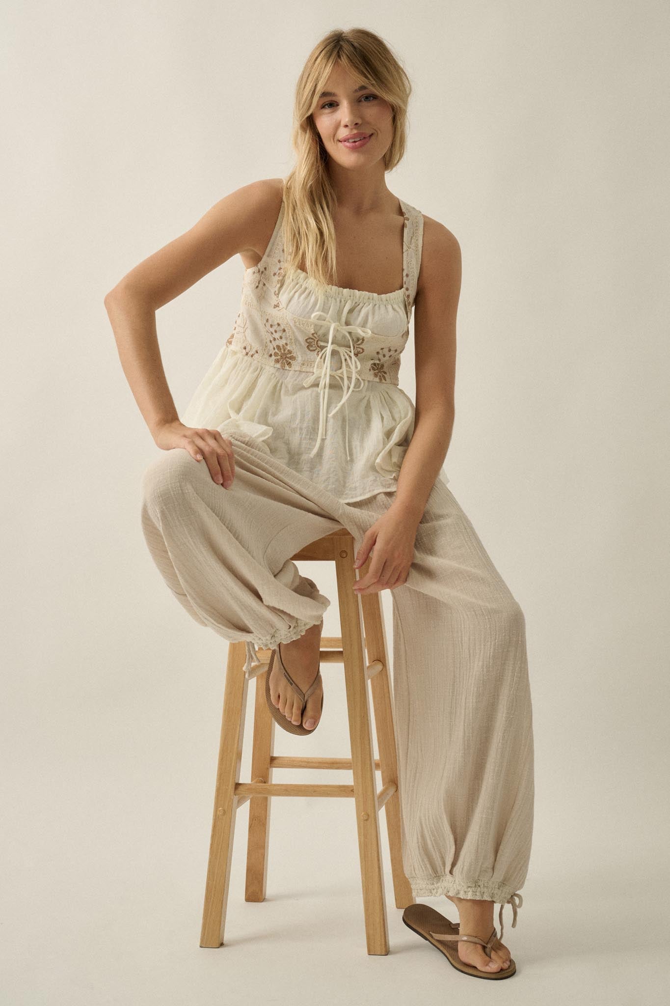 Break Free Cotton Gauze Drawstring Balloon Pants