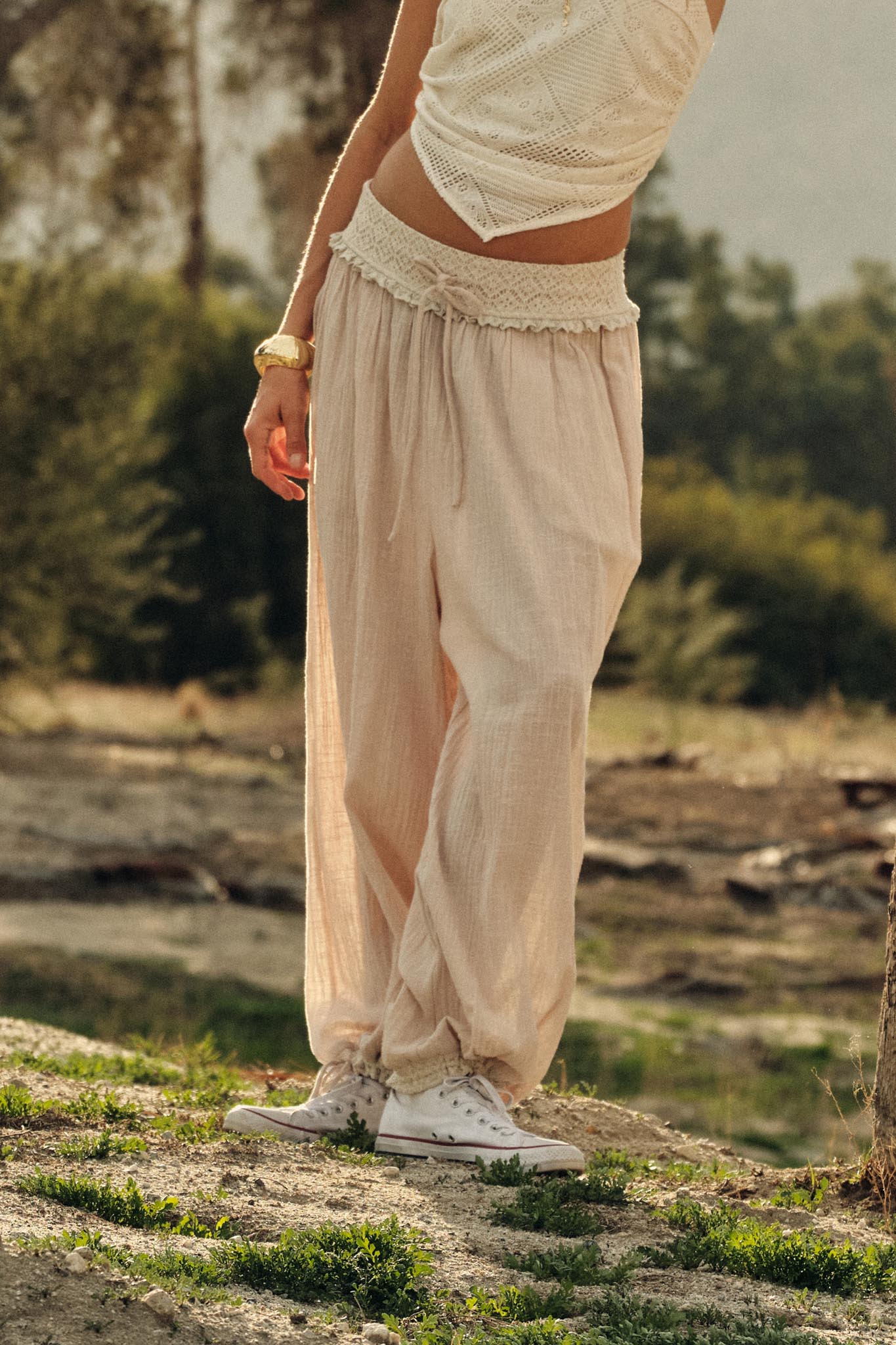 Break Free Cotton Gauze Drawstring Balloon Pants