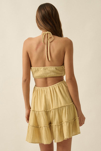 Breathe Free Cotton Gauze Ruffle Halter Romper