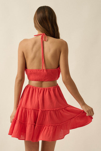 Breathe Free Cotton Gauze Ruffle Halter Romper