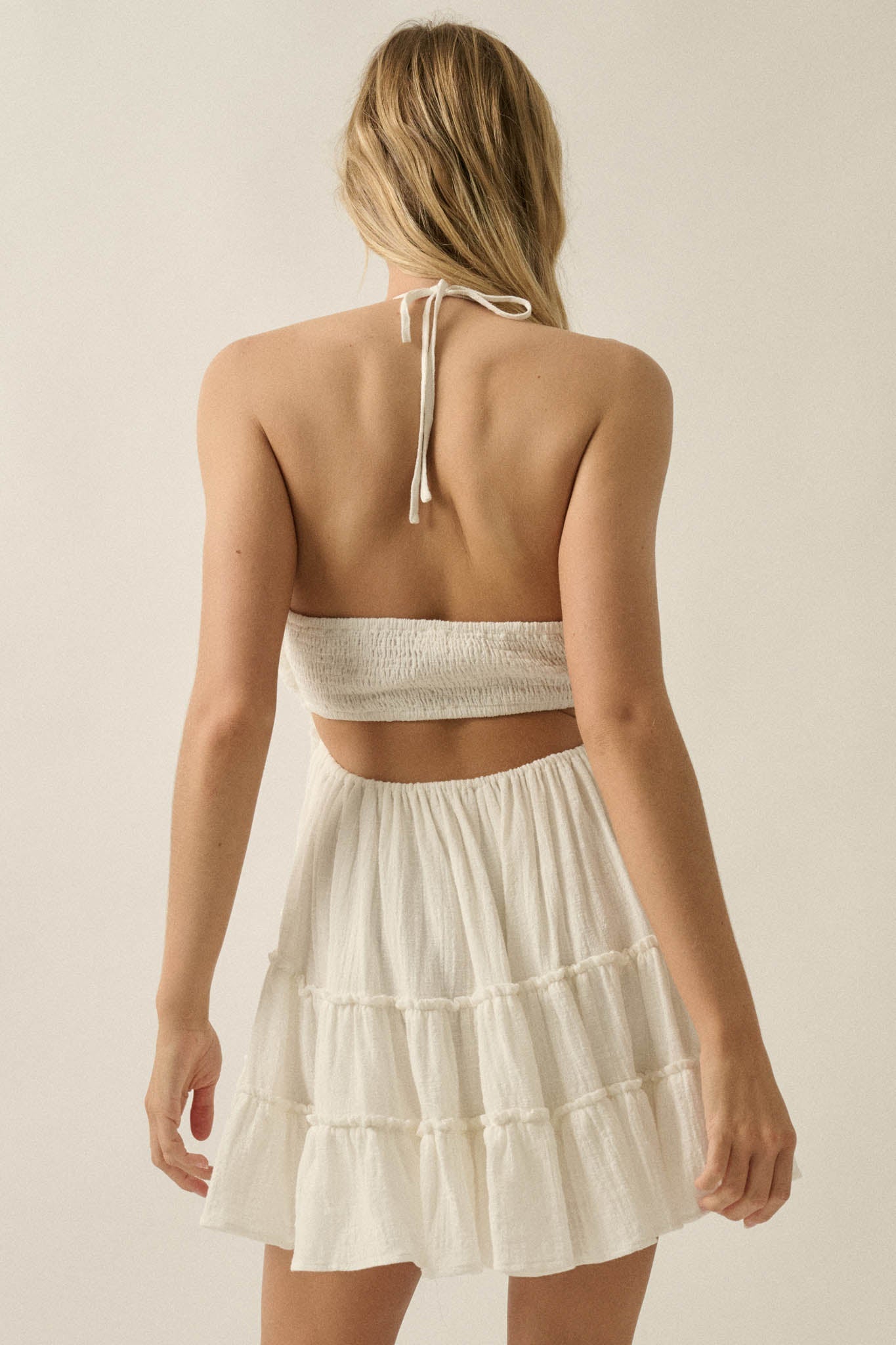 Breathe Free Cotton Gauze Ruffle Halter Romper
