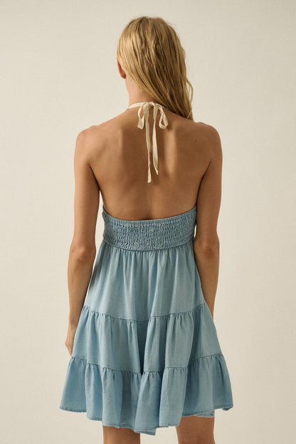 Denim Doll Smocked Tiered Halter Romper