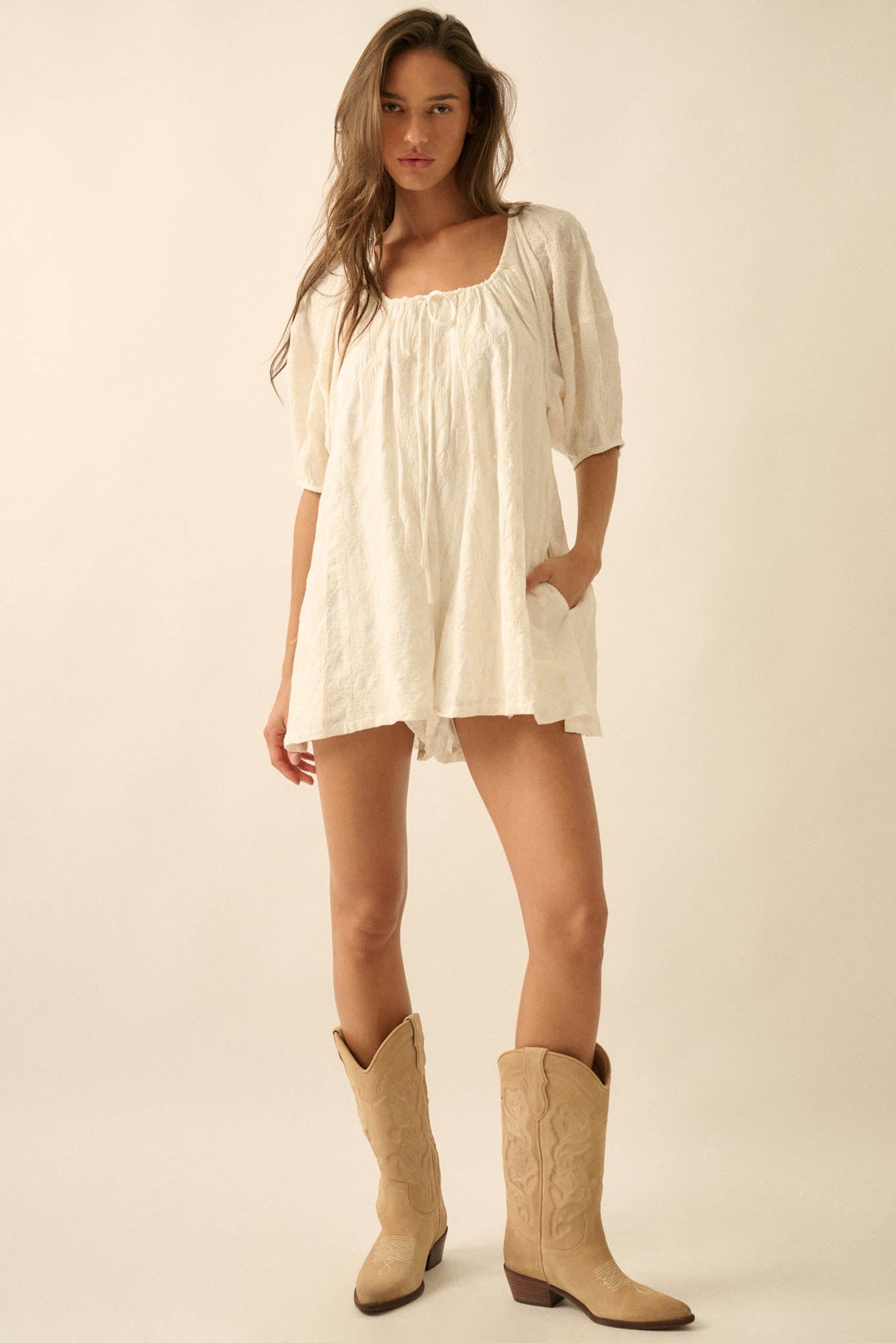 Flirt Alert Floral-Embroidered Babydoll Romper