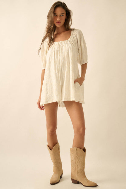 Flirt Alert Floral-Embroidered Babydoll Romper