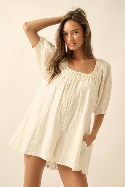Flirt Alert Floral-Embroidered Babydoll Romper