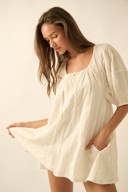 Flirt Alert Floral-Embroidered Babydoll Romper