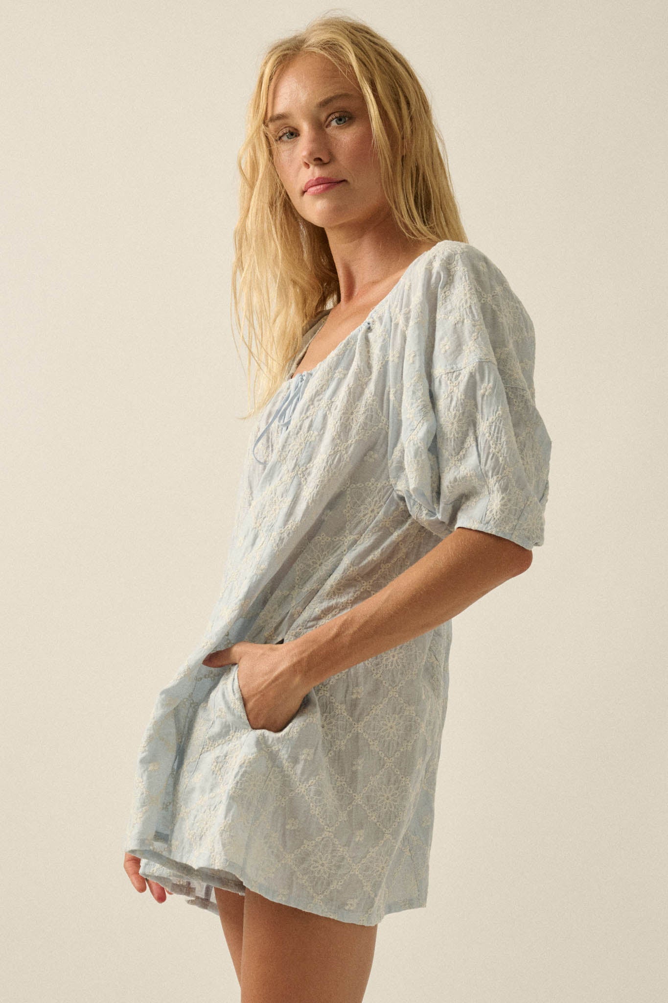 Flirt Alert Floral-Embroidered Babydoll Romper