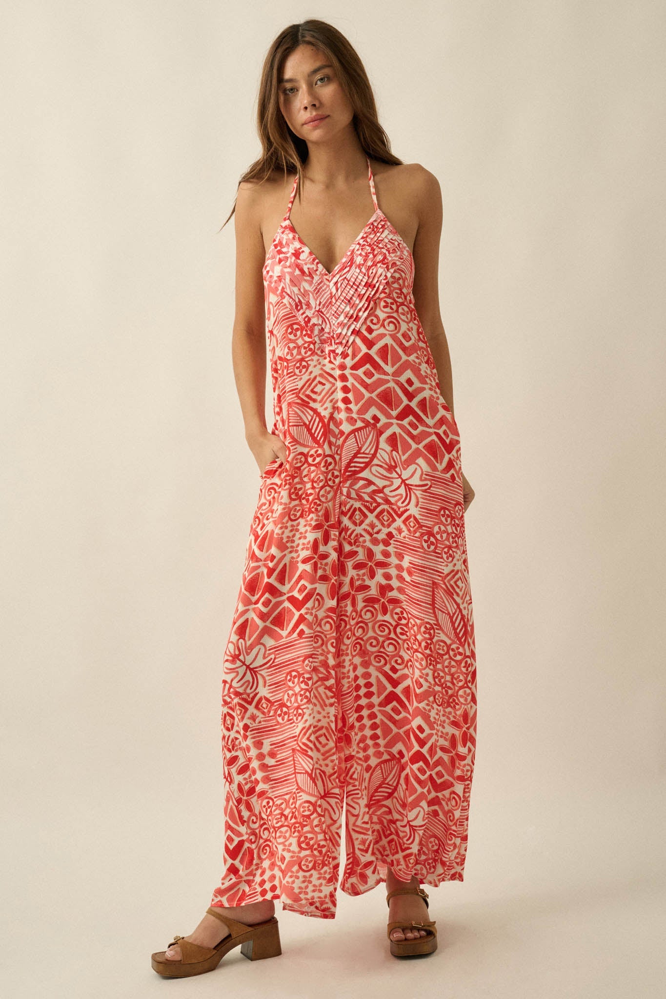 Dream Voyage Batik-Print Wide-Leg Halter Jumpsuit