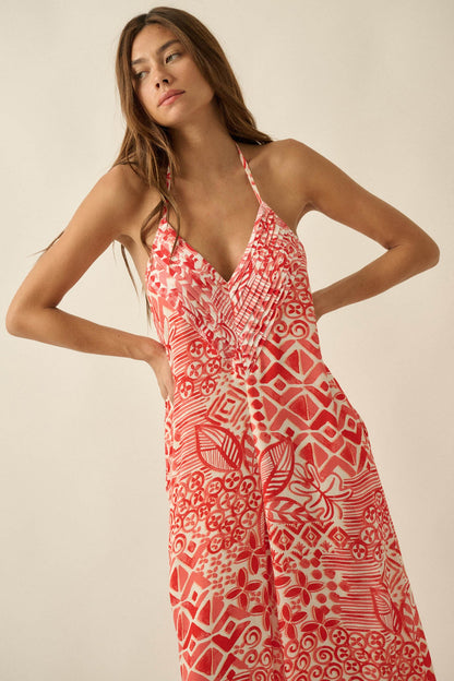 Dream Voyage Batik-Print Wide-Leg Halter Jumpsuit