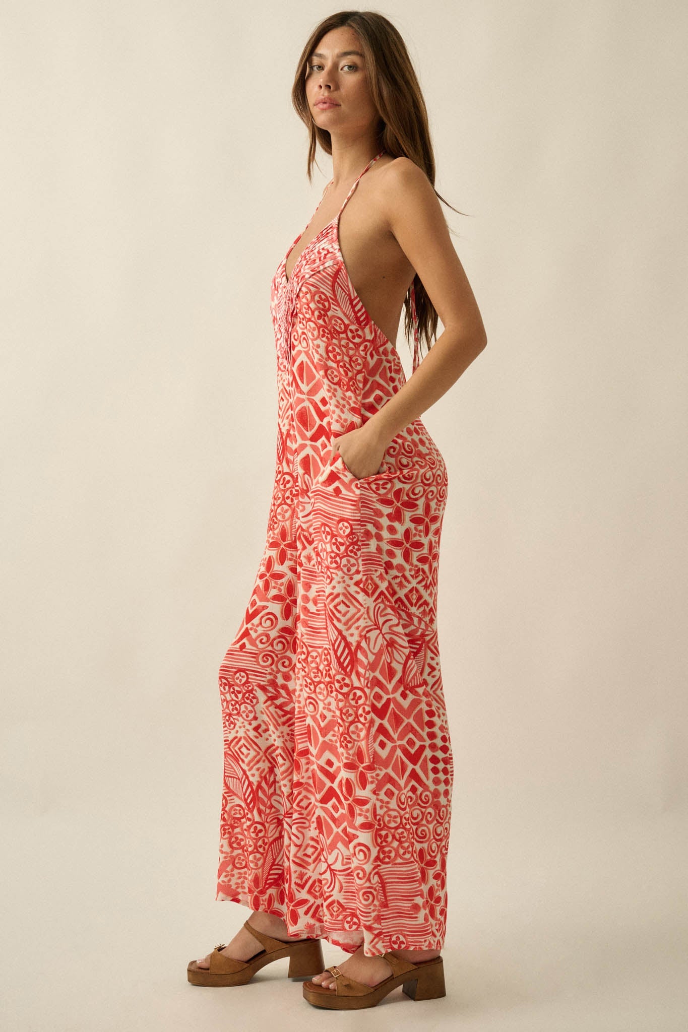 Dream Voyage Batik-Print Wide-Leg Halter Jumpsuit