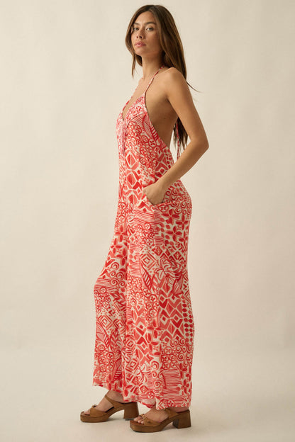Dream Voyage Batik-Print Wide-Leg Halter Jumpsuit
