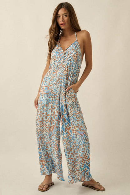 Dream Voyage Batik-Print Wide-Leg Halter Jumpsuit
