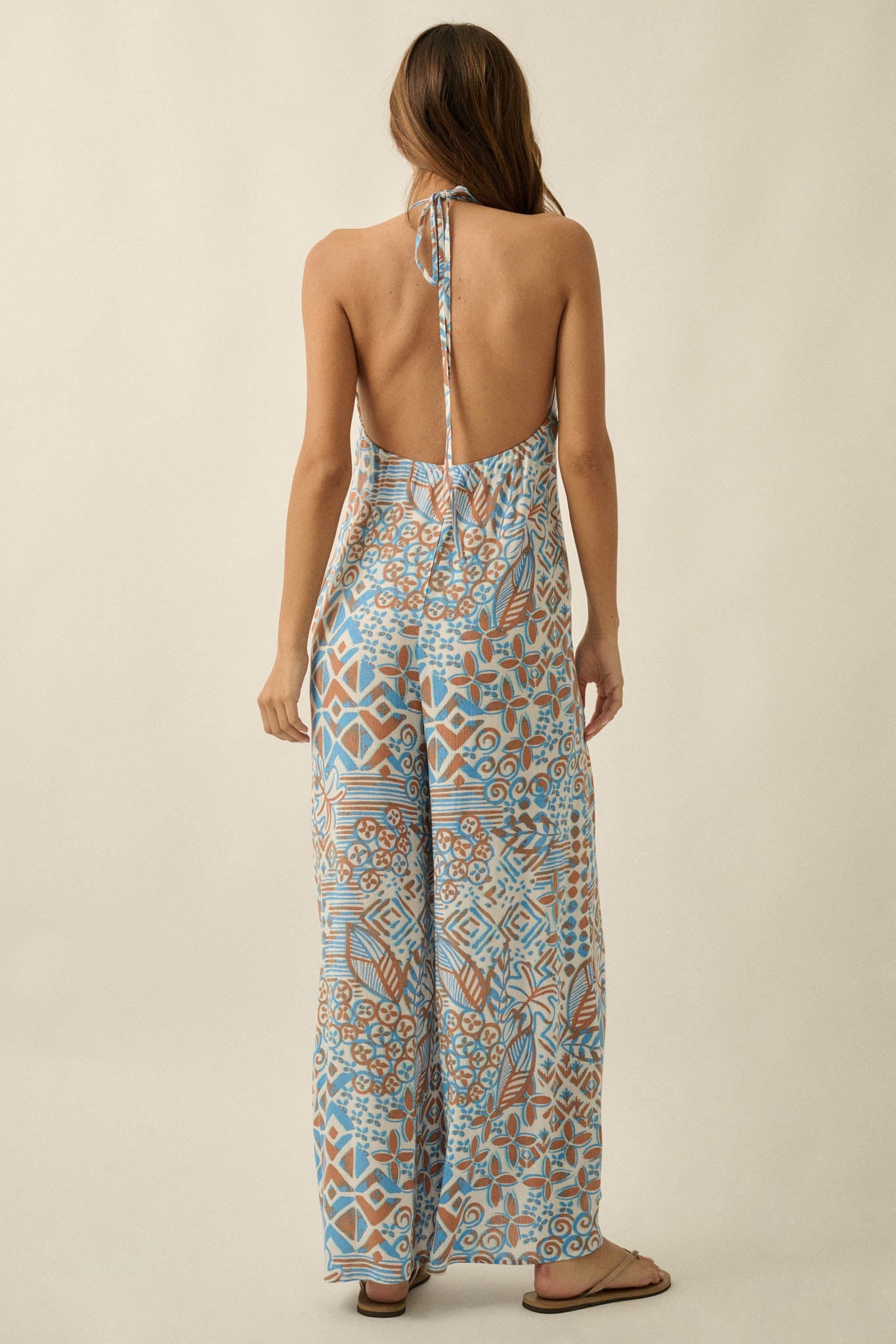 Dream Voyage Batik-Print Wide-Leg Halter Jumpsuit