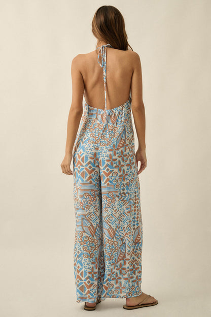 Dream Voyage Batik-Print Wide-Leg Halter Jumpsuit