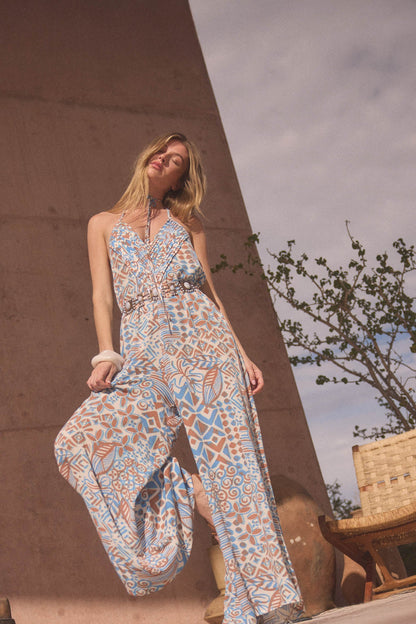 Dream Voyage Batik-Print Wide-Leg Halter Jumpsuit
