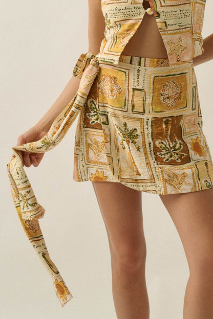 Lost in Paradise Tropical-Print Wrap Mini Skort