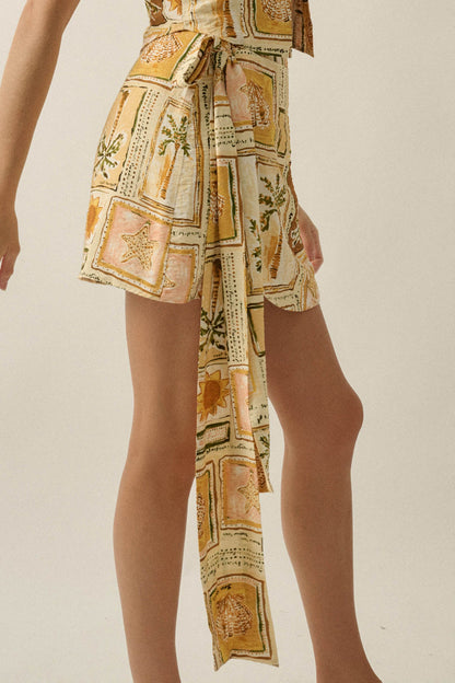 Lost in Paradise Tropical-Print Wrap Mini Skort